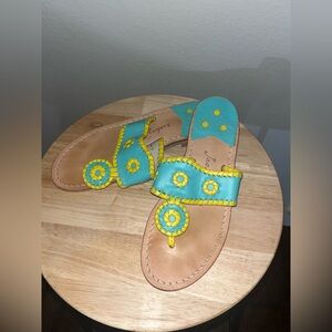 Jack Rogers size 6M turquoise and yellow slip on flip flop leather sandals